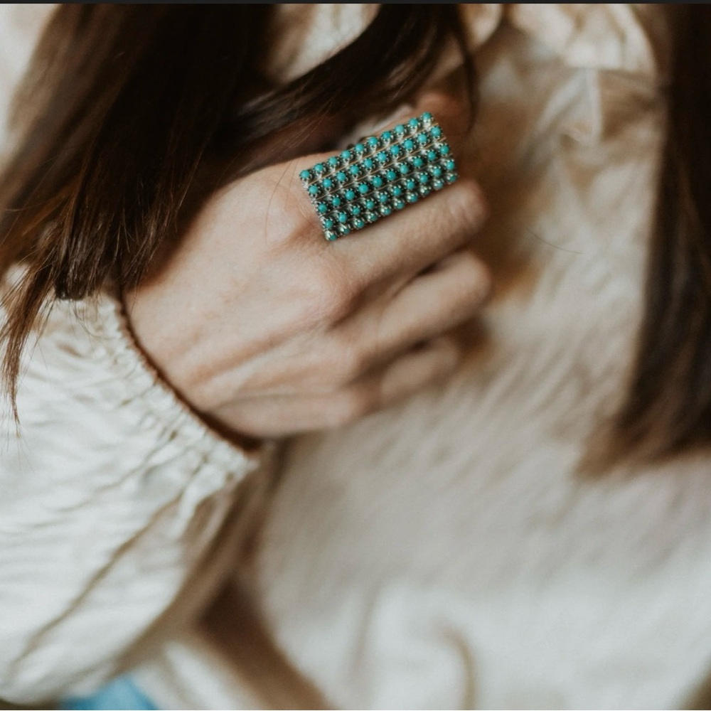Goldie Lew Jocelyn Ring #2 Turquoise Sterling Silver Authentic Native American 8